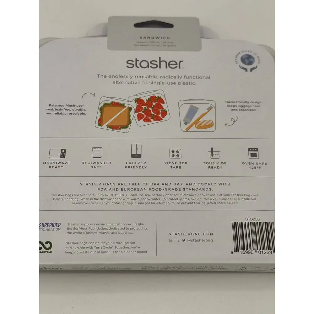 Stasher Reusable Silicone Food Sandwich Storage Bag - Clear